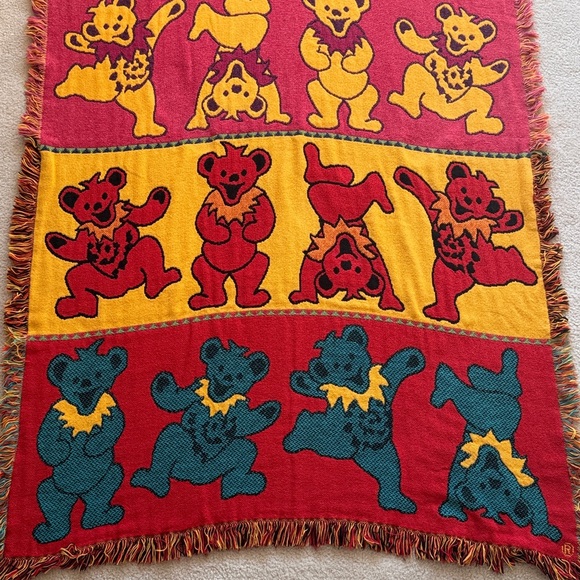 Vintage Grateful Dead Dancing Bears Jacquard Woven Blanket 48”x72” 100% Cotton - Picture 7 of 15